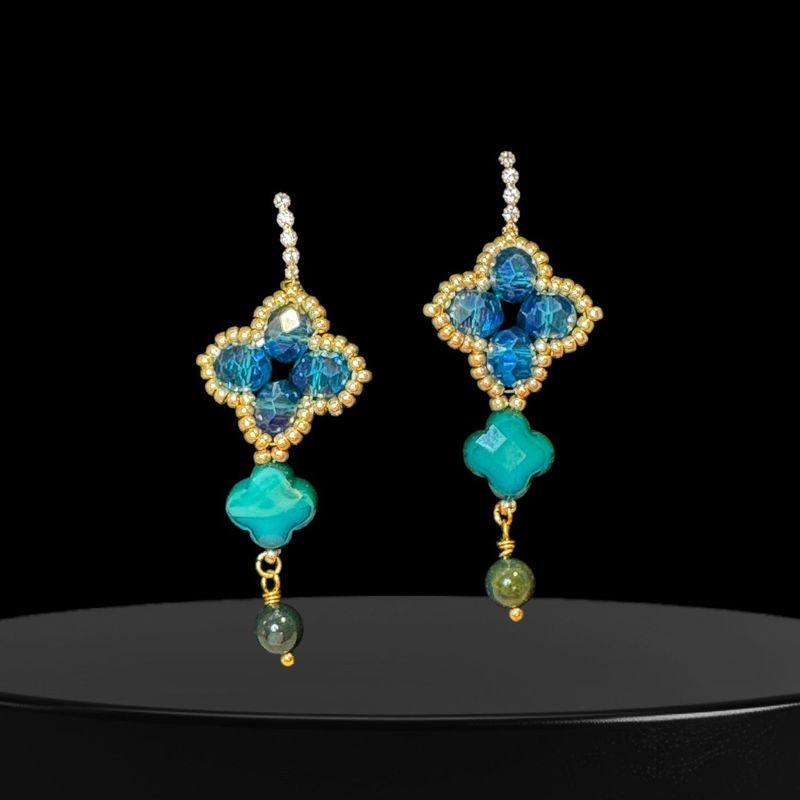 Aurora Fleur Ohrring in Teal, dunkelgrün und Heliotrop-Perle