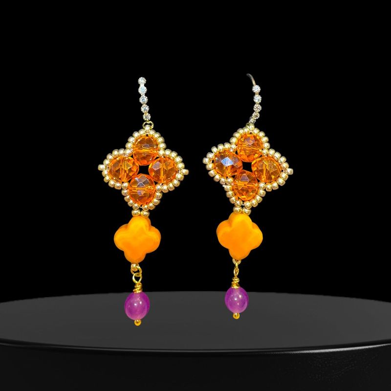 Aurora Fleur Ohrring in Orange und pinker Achatperle