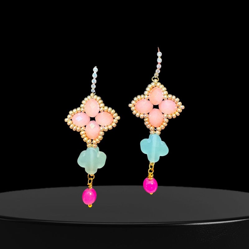 Aurora Fleur Ohrring in Lachs und Mint, Achatperle in pink
