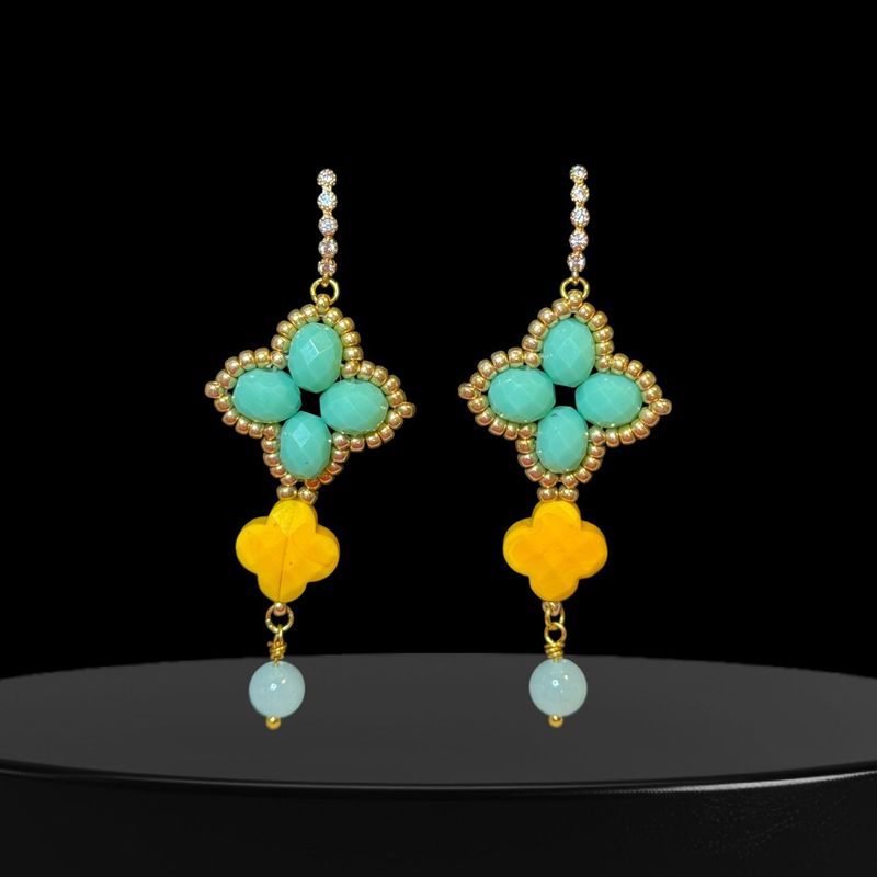 Aurora Fleur Ohrring in Mint, gelb und hellblauer Achatperle