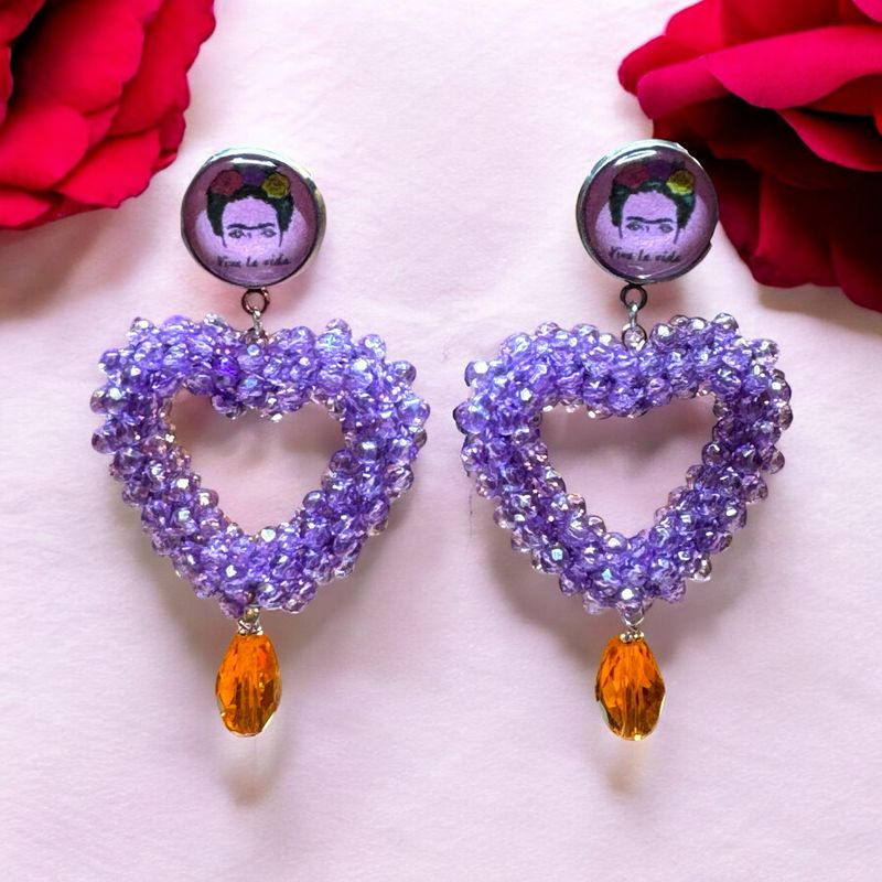 Viva La Vida - Herzohrring in Violett & Orange