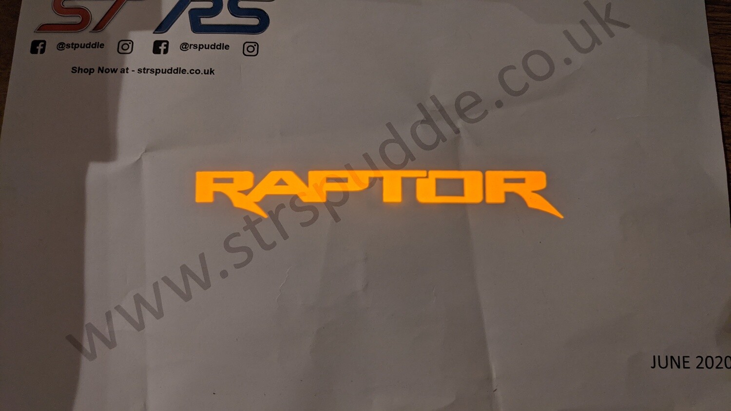 ORANGE "RAPTOR" Logo Puddle Light (TYPE 4)
