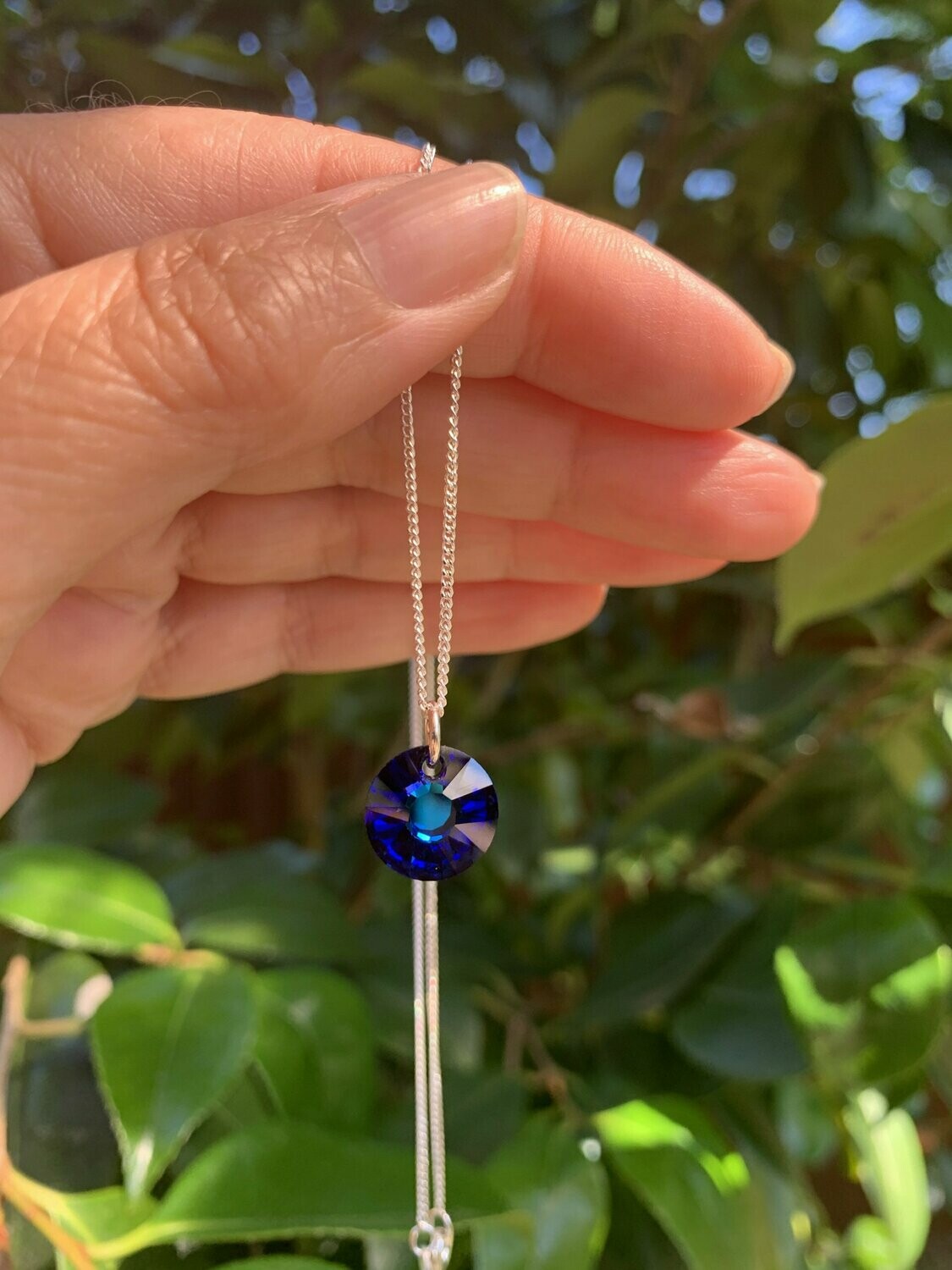 Bermuda Blue Swarovski Crystal Sun Pendant Necklace