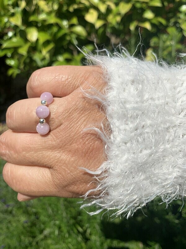 Kunzite Gemstone Sterling Silver Stretch Ring