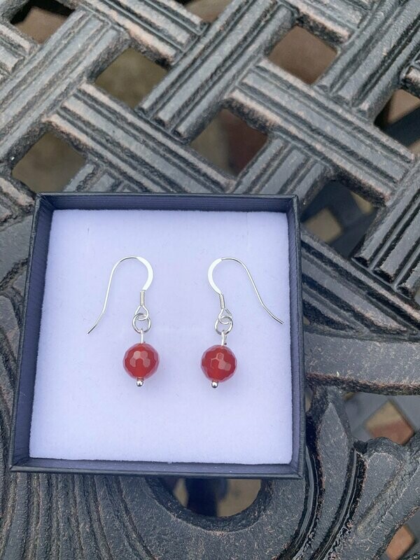 Carnelian facetted Gemstone Sterling Silver Drop Earrings