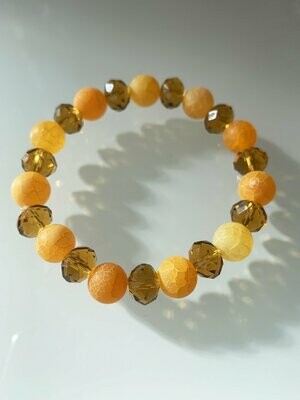 Yellow /orange Crackle Agate With Czeck Crystal Stretch Bracelet