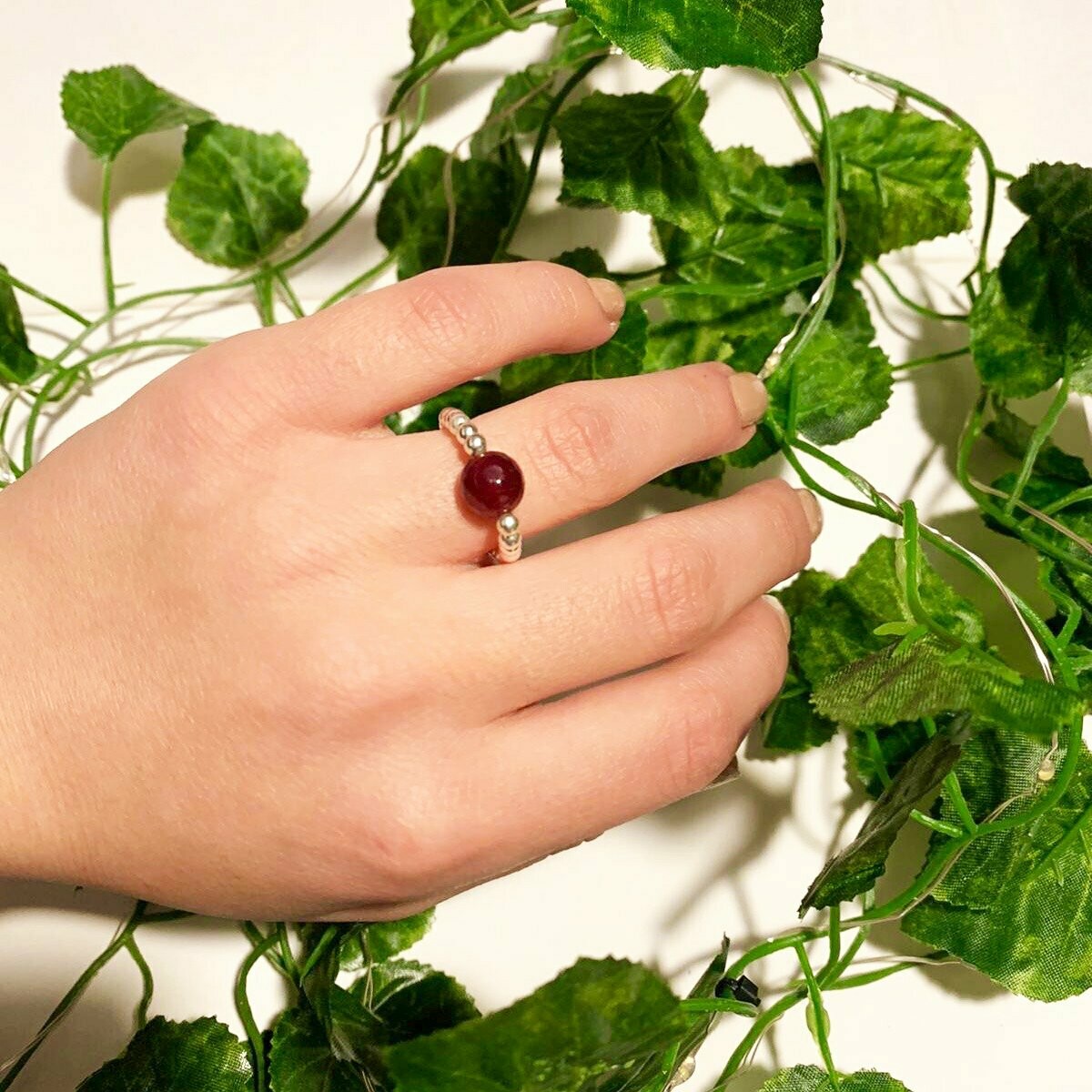 Garnet Gemstone Sterling Silver Stretch Ring