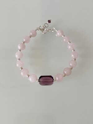Rose quartz Gemstones with Sterling Silver and Amethyst Crystal