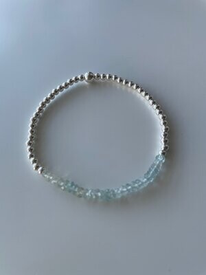 Aquamarine Stretchy Sterling Silver Beaded Bracelet
