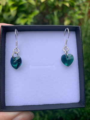 Emerald AB Crystal Heart Drop Earrings