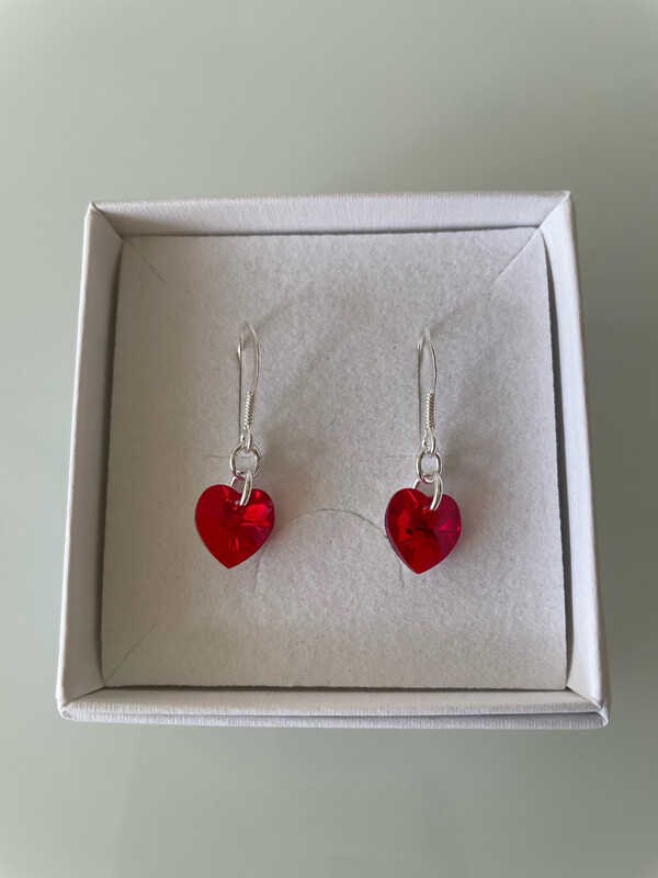 Light Siam Red Crystal Heart Drop Earrings