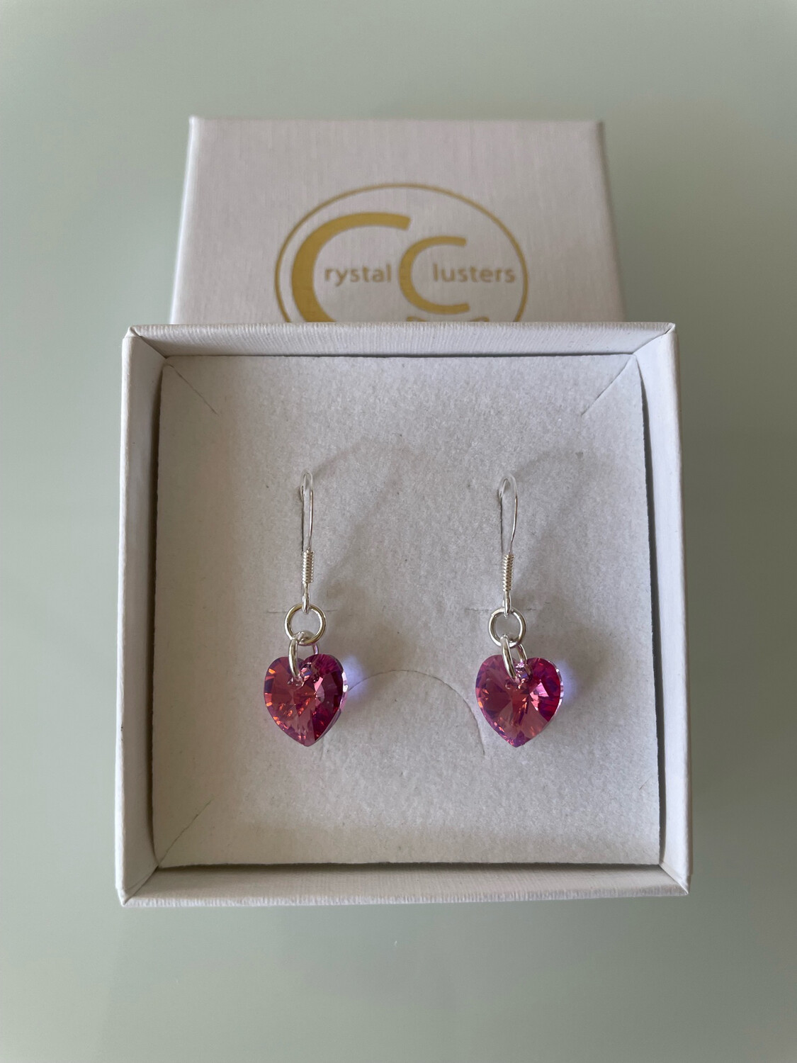 Rose Crystal Heart Drop Earrings