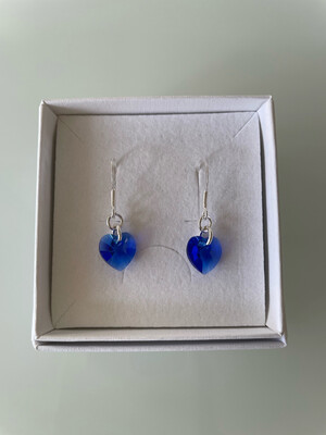 Majestic Blue Crystal Heart Drop Earrings
