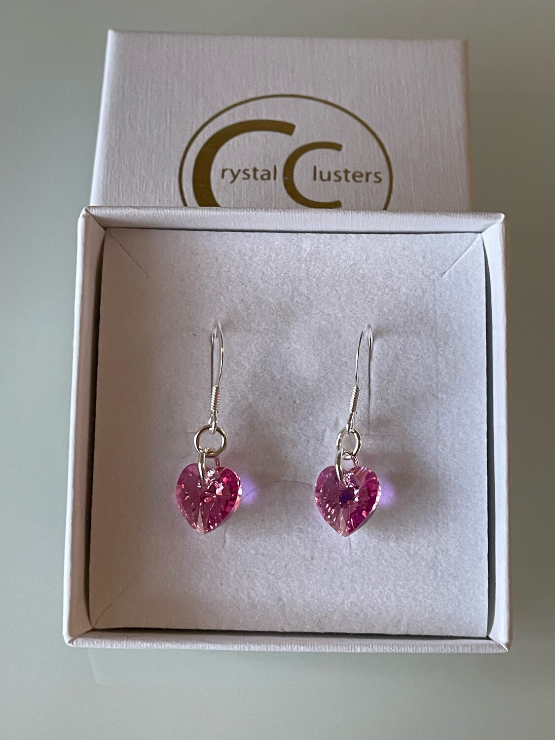 Light Rose Crystal Heart Drop Earrings