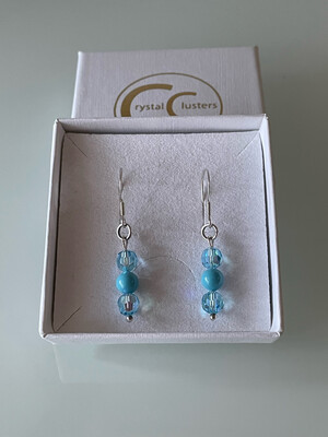 Aquamarine Blue Crystal Sterling Silver Drop Earrings