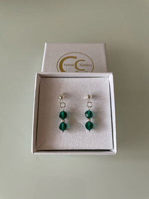 Emerald Czeck Crystal And Sterling Silver Stud Drop Earrings