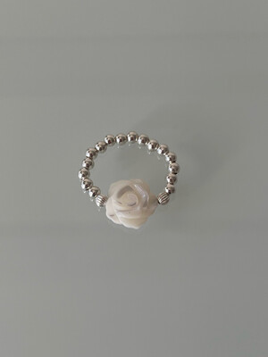 Handcarved Mother Of Pearl Rose, Sterling Silver Stretchy Ring