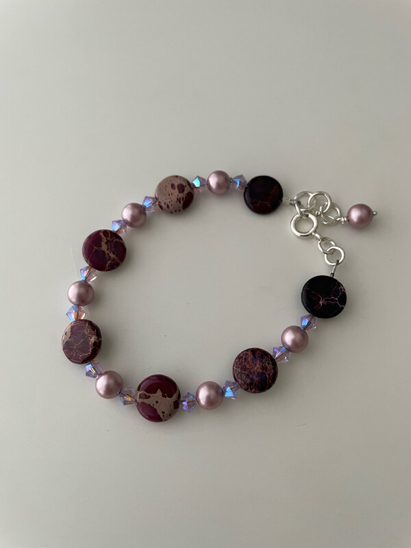 Jasper, Pearl And Crystal Gemstone Bracelet