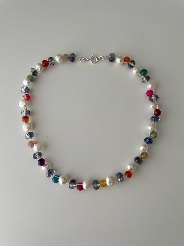 Pearl, Crystal And Agate Gemstone Choker Necklace