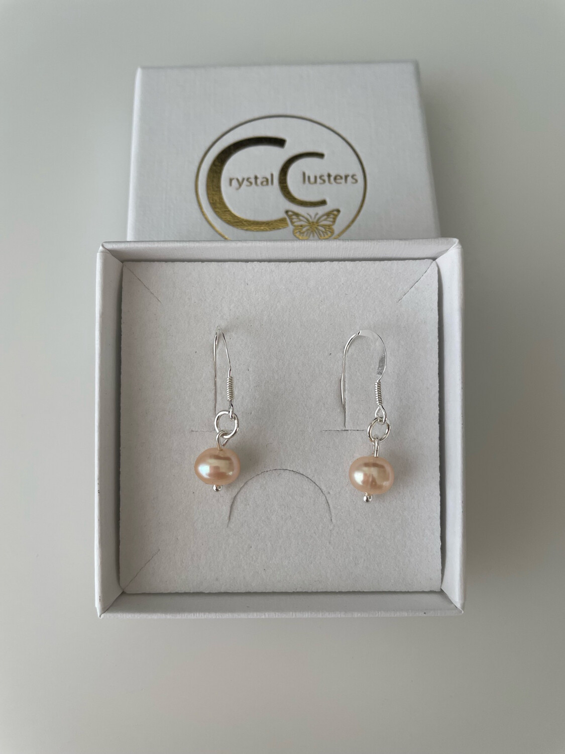 Freshwater Cultured Peach Pearl Drop Earrings.