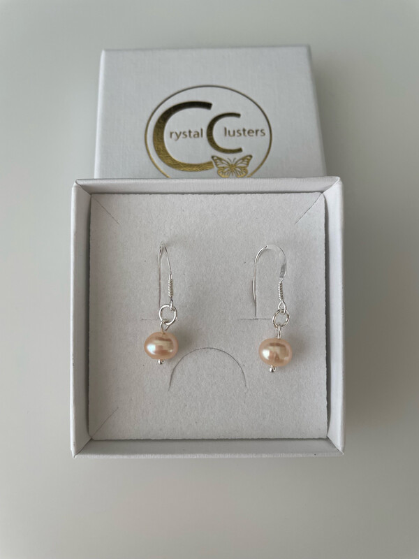 Freshwater Cultured Peach Pearl Drop Earrings.