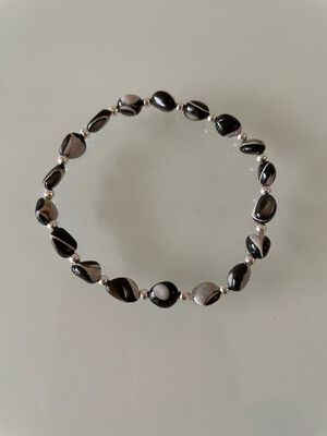 Mother Of Pearl Stretchy Bracelet With Sterling Silver.