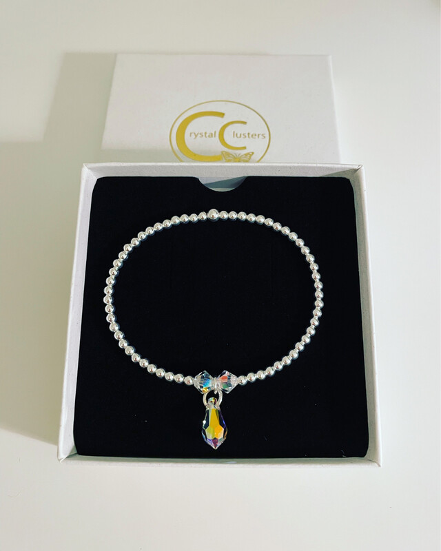 Sterling Silver Stretchy Bracelet With Crystal Charm Drop