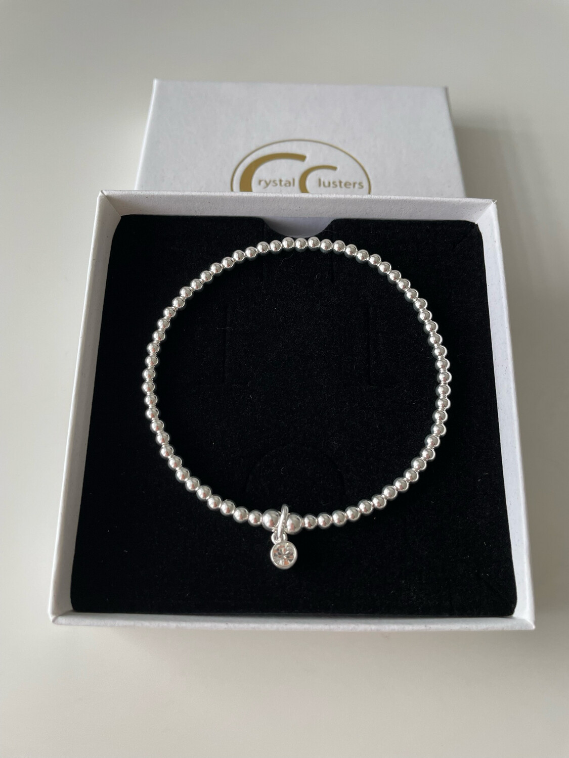 Crystal Charm Drop Sterling Silver Stretchy Bracelet
