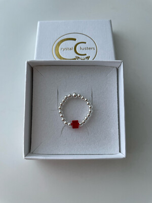 Sterling Silver Stretchy Ring With Siam Red Crystal