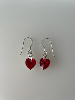 Siam Red Heart Drop Earrings