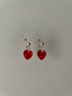 Light Siam Red Crystal Heart Stud Drop Earrings