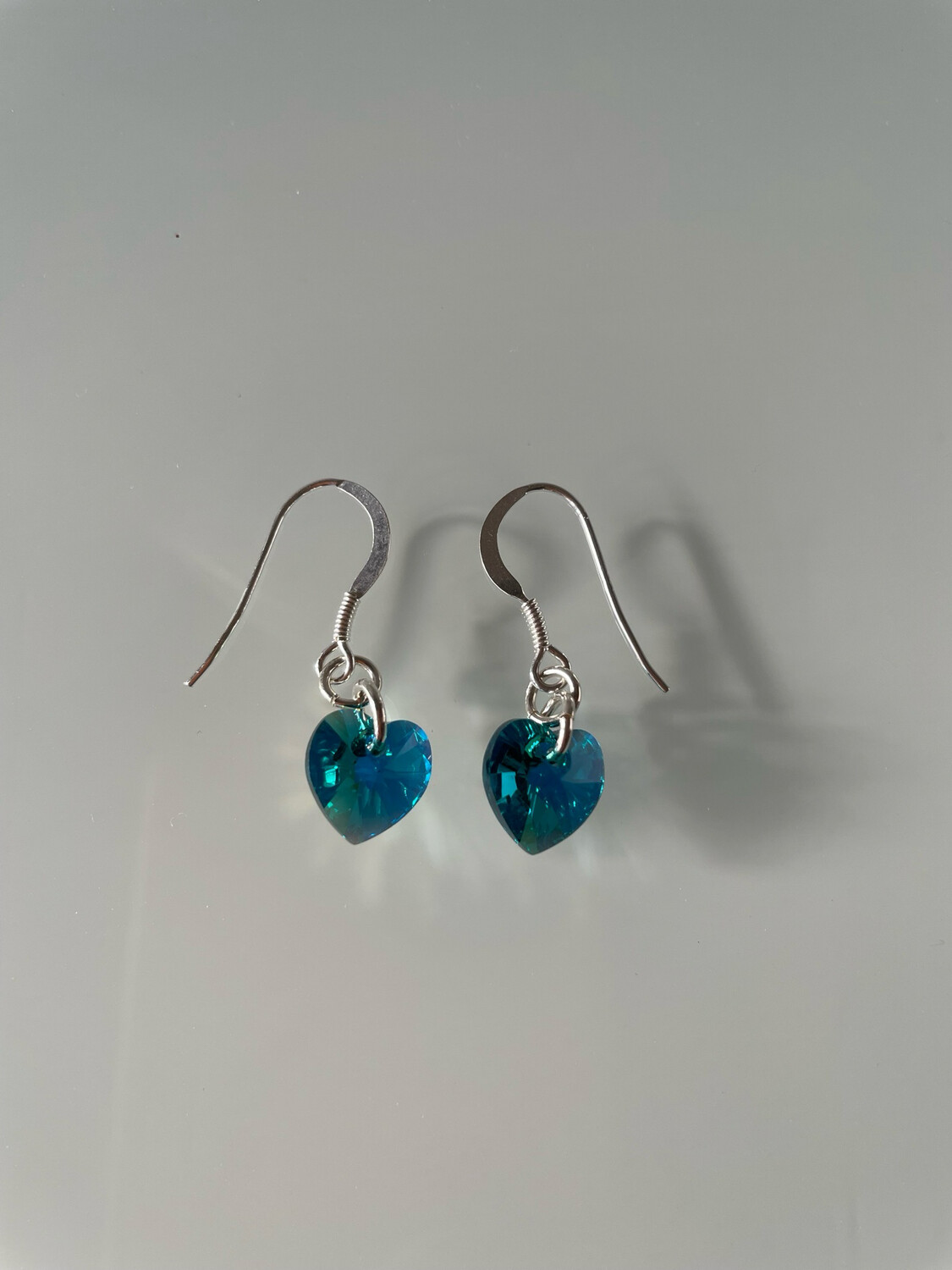 Blue Zircon Crystal Heart Drop Earrings