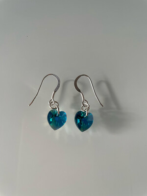 Blue Zircon Crystal Heart Drop Earrings