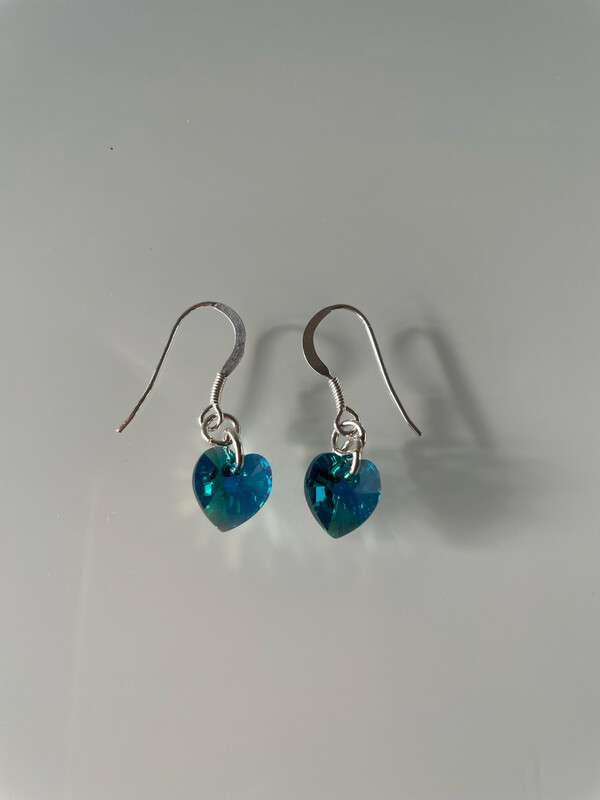 Blue Zircon Crystal Heart Drop Earrings