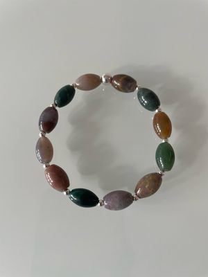 Indian Agate Stretchy Bracelet With Sterling Silver