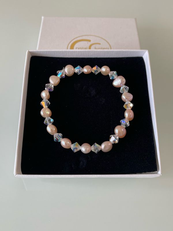 Dusty Pink Freshwater Pearl Bracelet With Czech Crystal