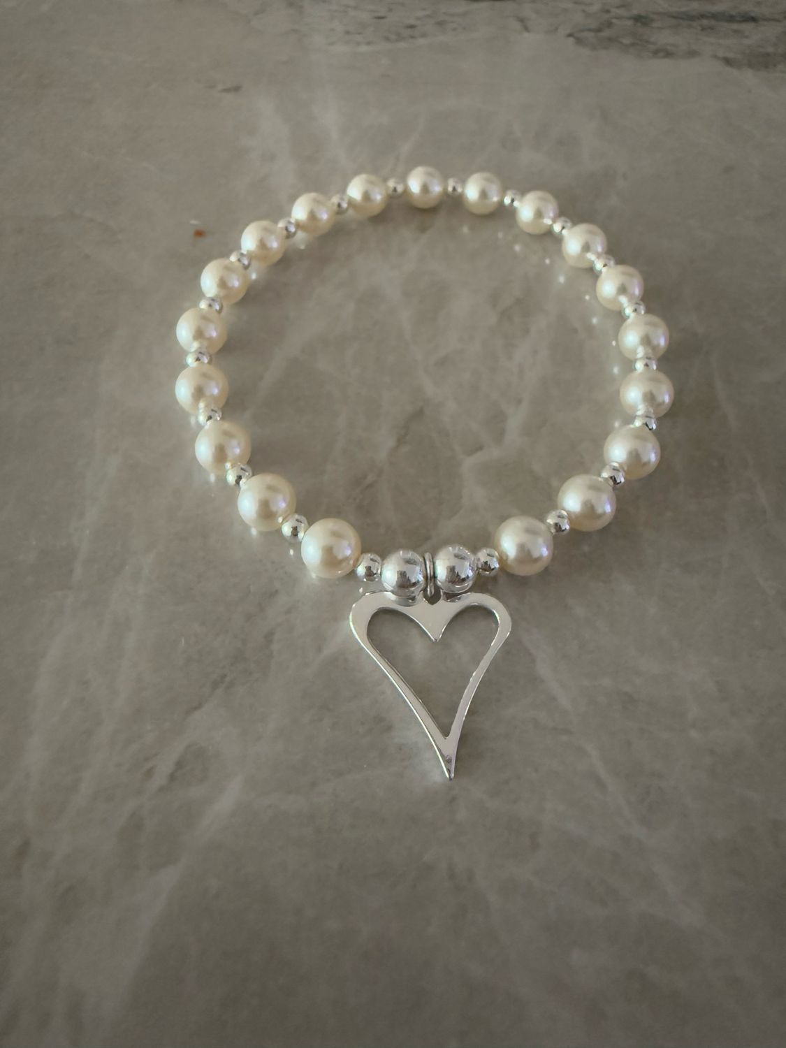 Cream Pearl Heart Charm Bracelet