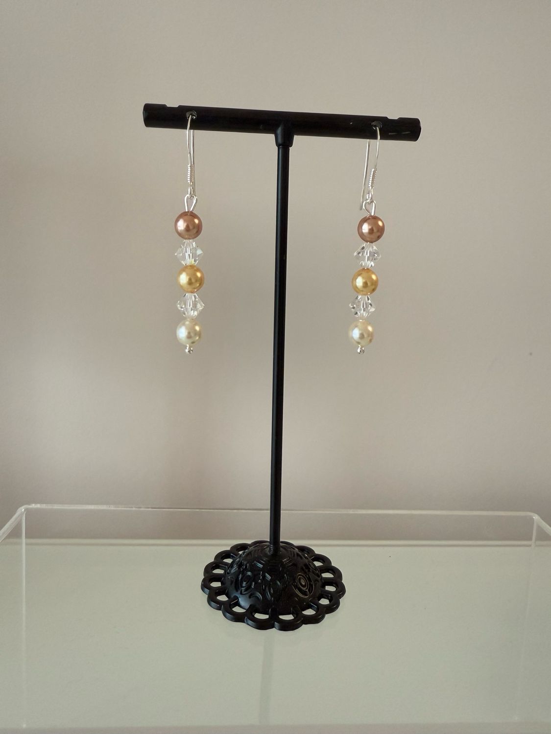 Elegant Multi Colour Austrian Crystal Pearl Drop Earrings