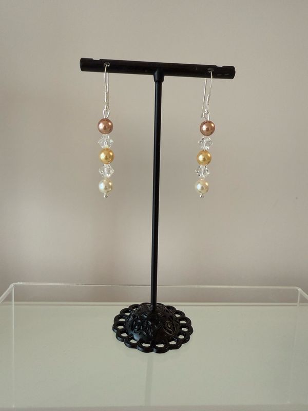 Elegant Multi Colour Austrian Crystal Pearl Drop Earrings