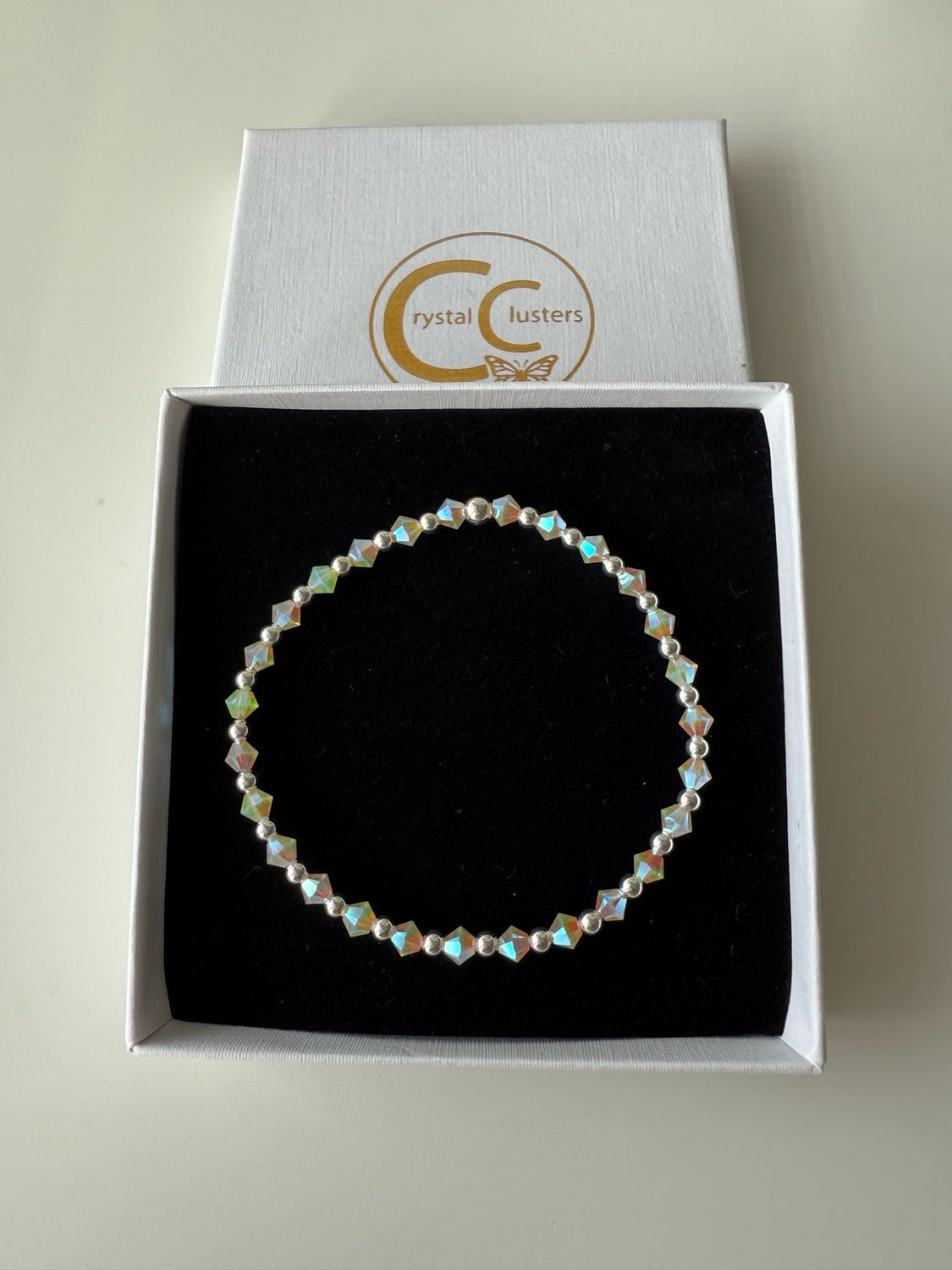 Opal Crystal With Sterling Silver Stretchy Bracelet