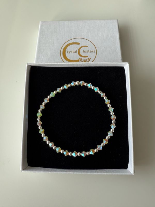 Opal Crystal With Sterling Silver Stretchy Bracelet
