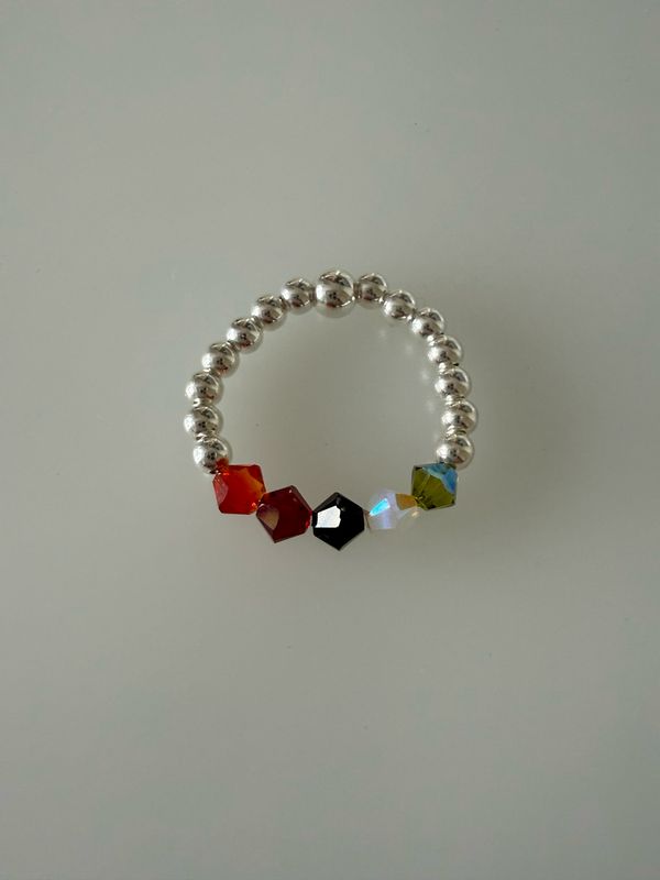 Rainbow Crystal Stretch Ring – Sterling Silver & Austrian Crystal