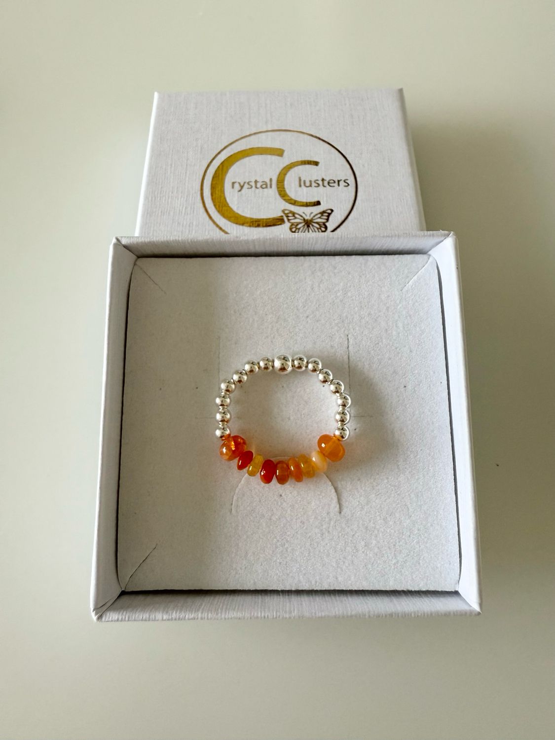 Carnelian Energy Ring (1) Sterling Silver & Gemstone Stretch Ring