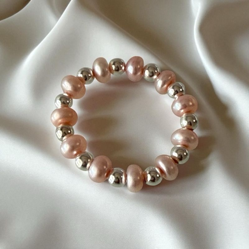 Pink Freshwater Pearl & Sterling Silver Stretch Ring