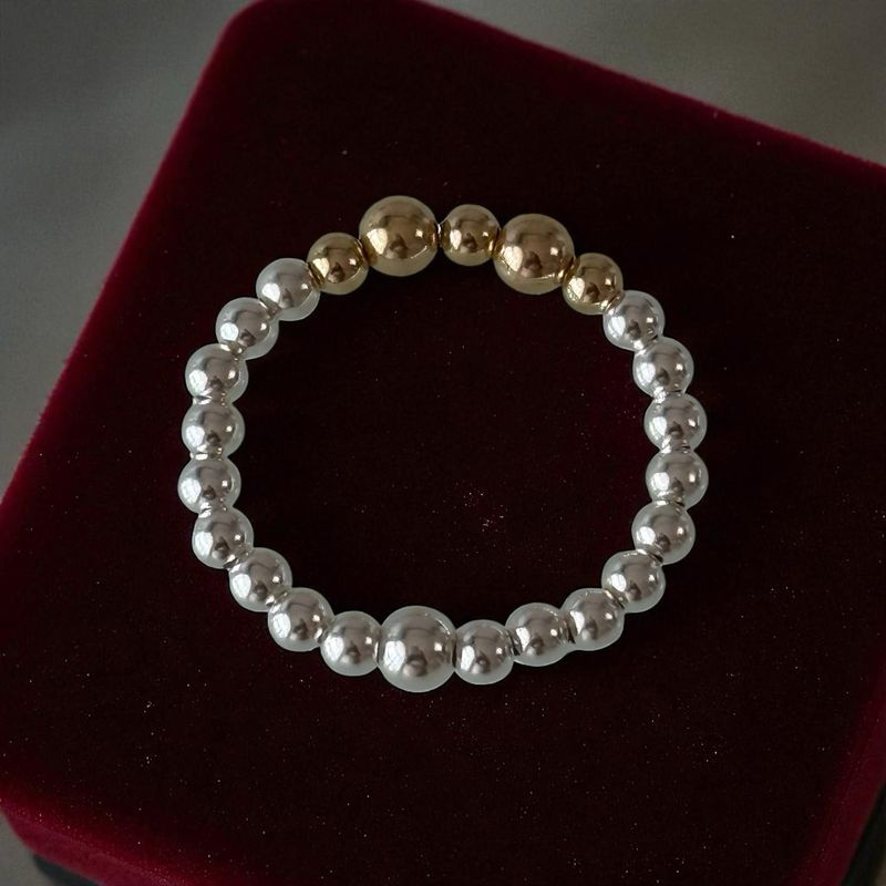 Sterling Silver & Gold Focal Stretchy Ring