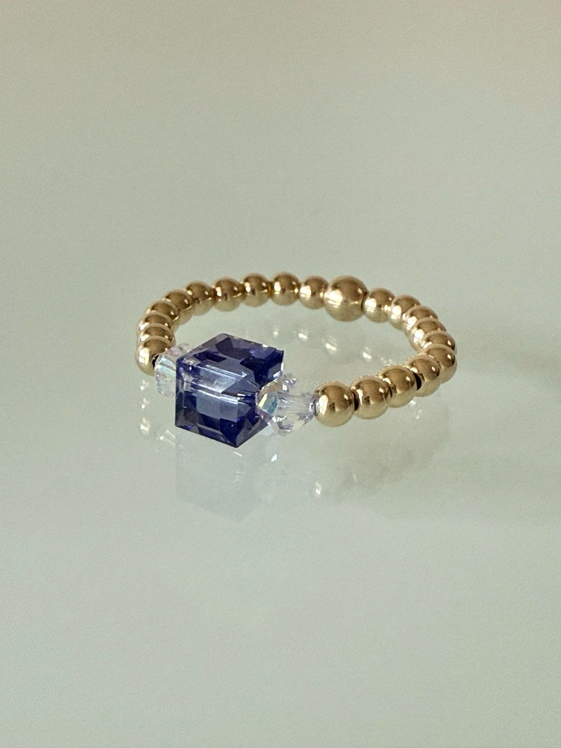 Tanzanite Crystal Cube Gold-Filled Stretchy Ring Tanzanite Crystal Cube Gold-Filled Stretchy Ring