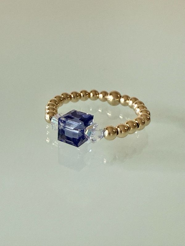 Tanzanite Crystal Cube Gold-Filled Stretchy Ring