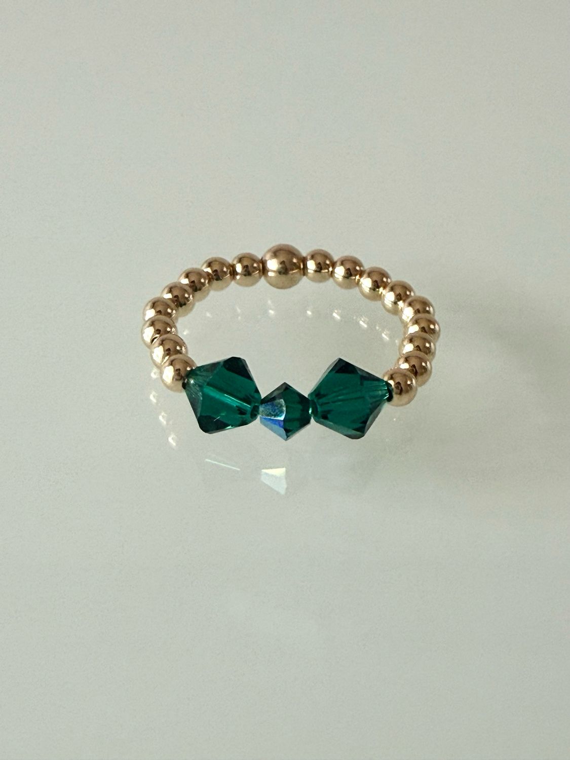Delicate 14k Gold Filled Stretch Ring with Emerald Crystal Accent