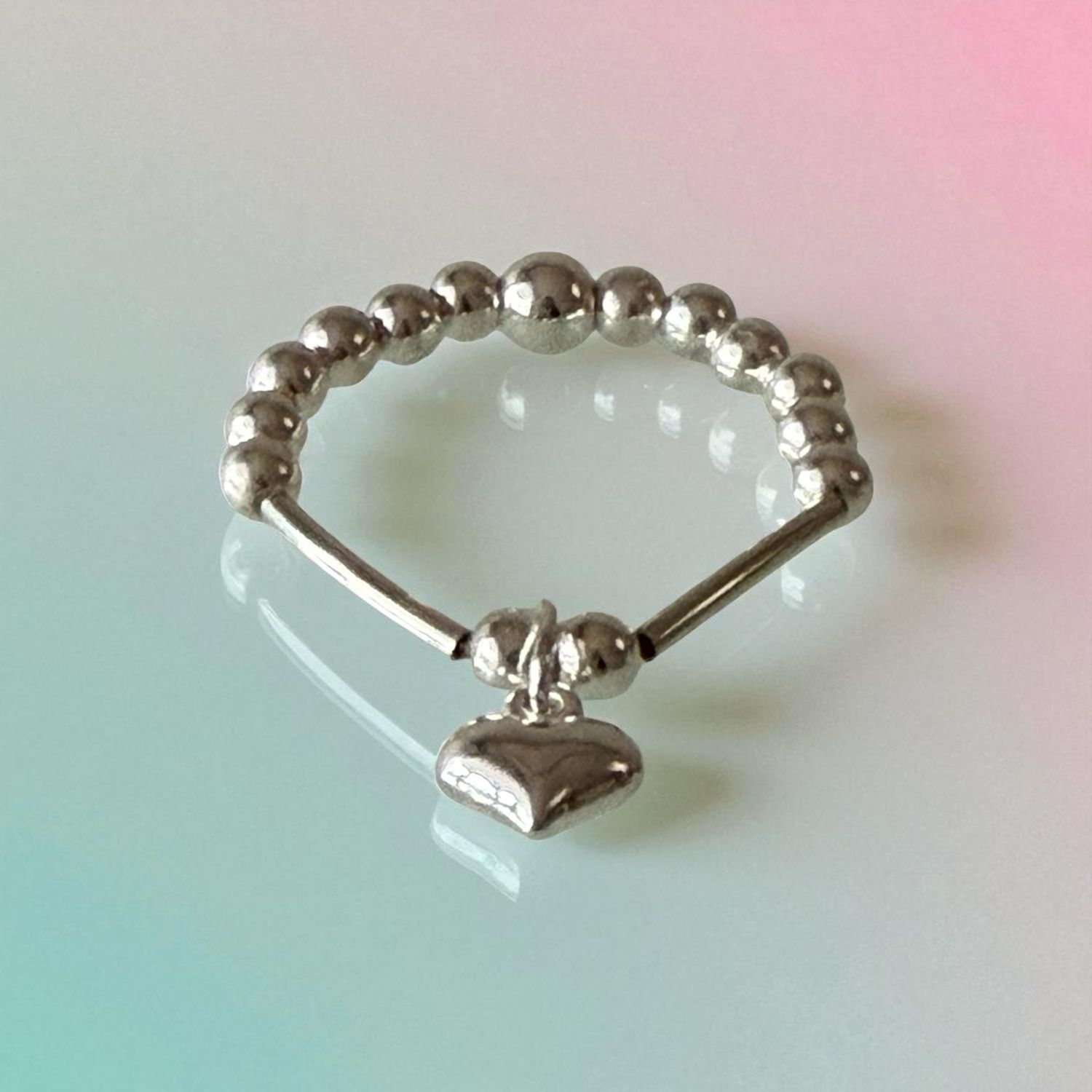 Sterling Silver Puff Heart Charm Stretchy Ring Sterling Silver Puff Heart Charm Stretchy Ring