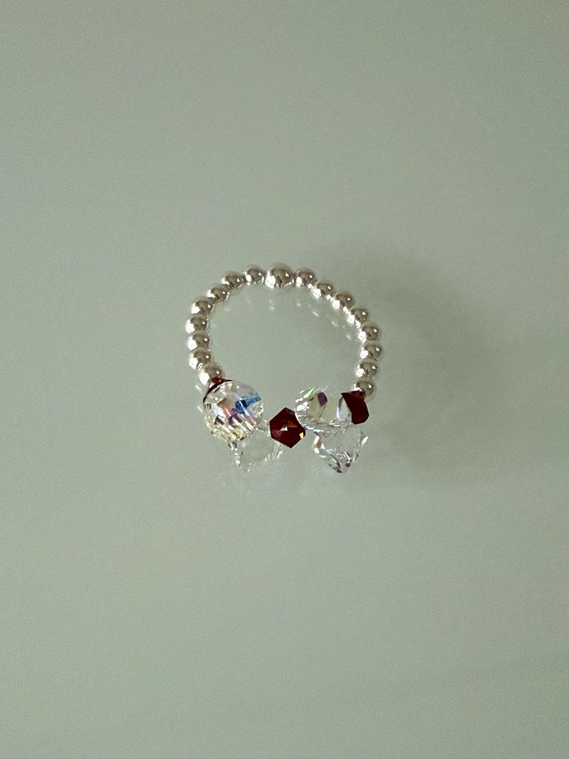 Clear Crystal & Siam Red Bow Stretchy Ring ✧